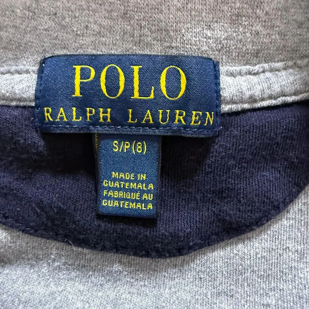 POLO RALPH LAUREN Boys SZ S Gray Quarter Zip Turtle Neck Preppy Luxury CabinCore